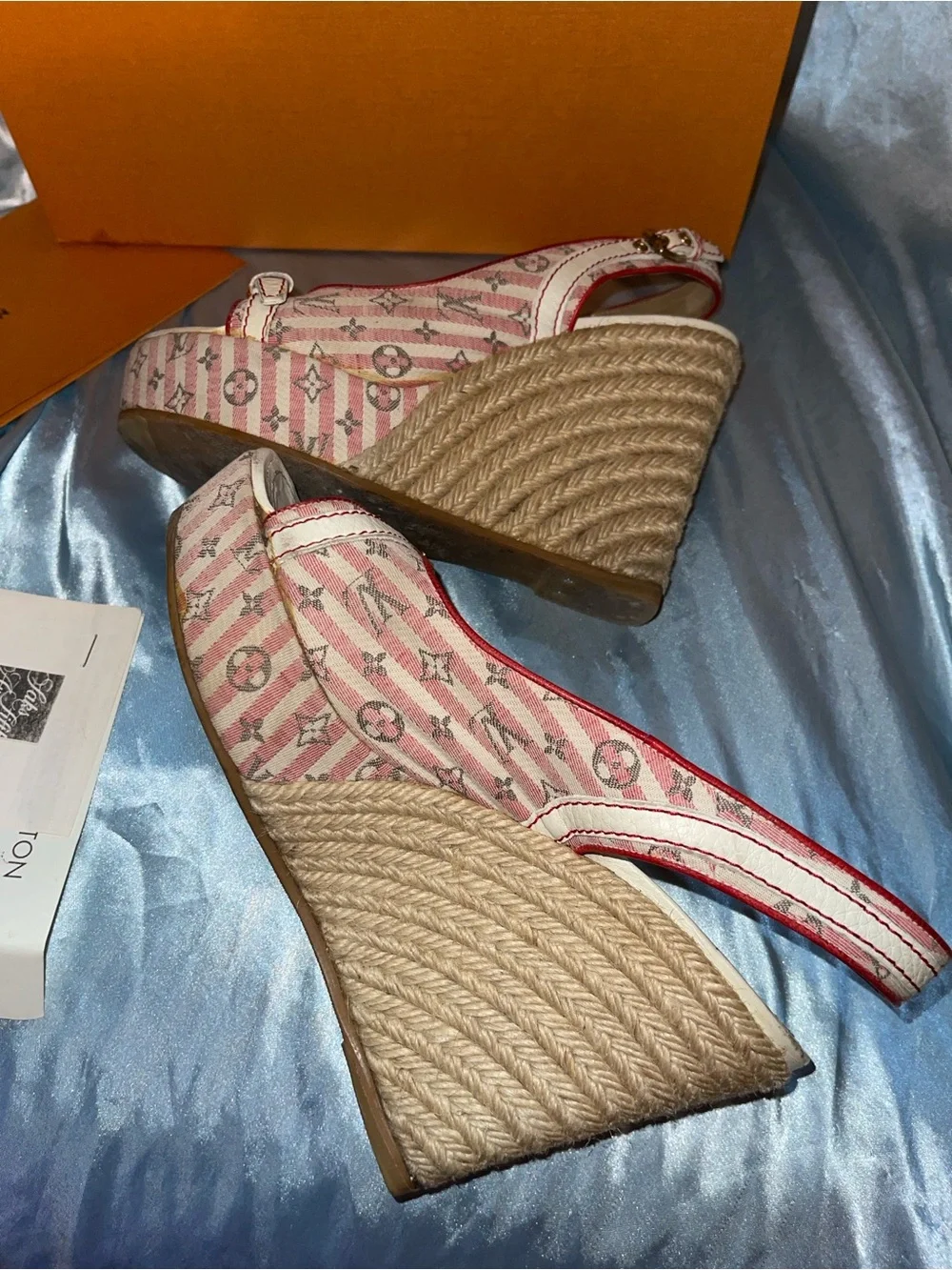 Louis Vuitton Women's Beige and Red Peep-Toe Slingback Heels - Picture 6 of 11